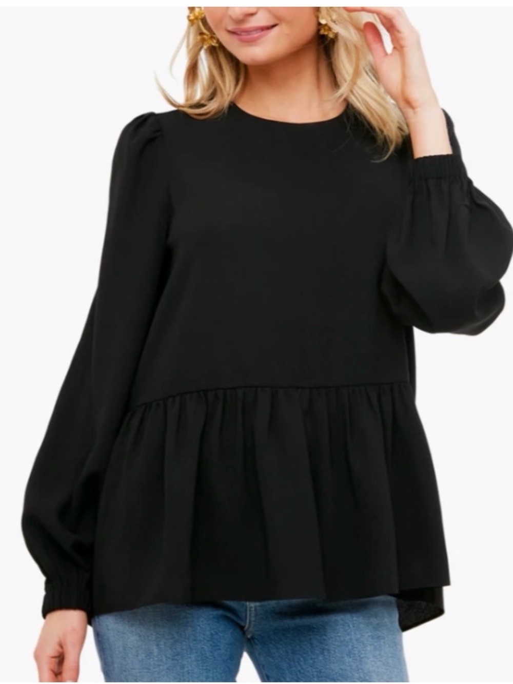 Tuckernuck Black Carlota Peplum Tunic Blouse Size M